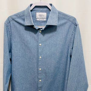 Charles Trywhitt Men’s Denim Shirt, Size 43 (17/36), Extra Slim Fit, Light Blue